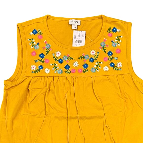 NWT J. Crew Gold W/ Floral Embroidered Yoke Tee/Tank - SIZE MEDIUM - Picture 3 of 6